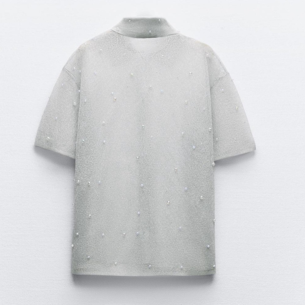 Zara Pearl trim semi sheer knit shirt - Picture 12 of 13